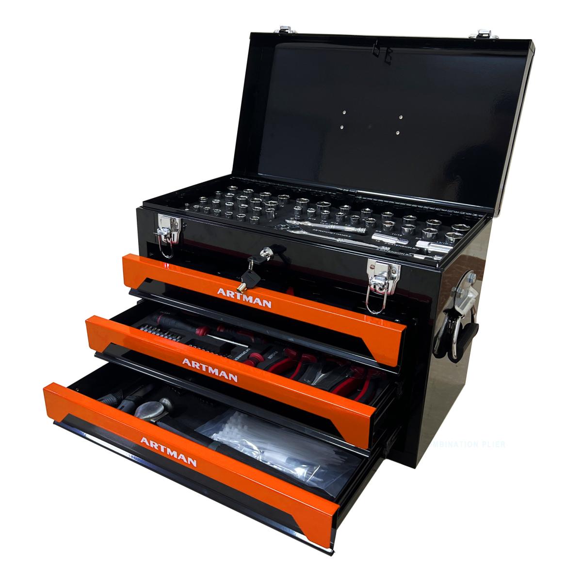 3 Drawers Tool Box with Tool Set--Orange