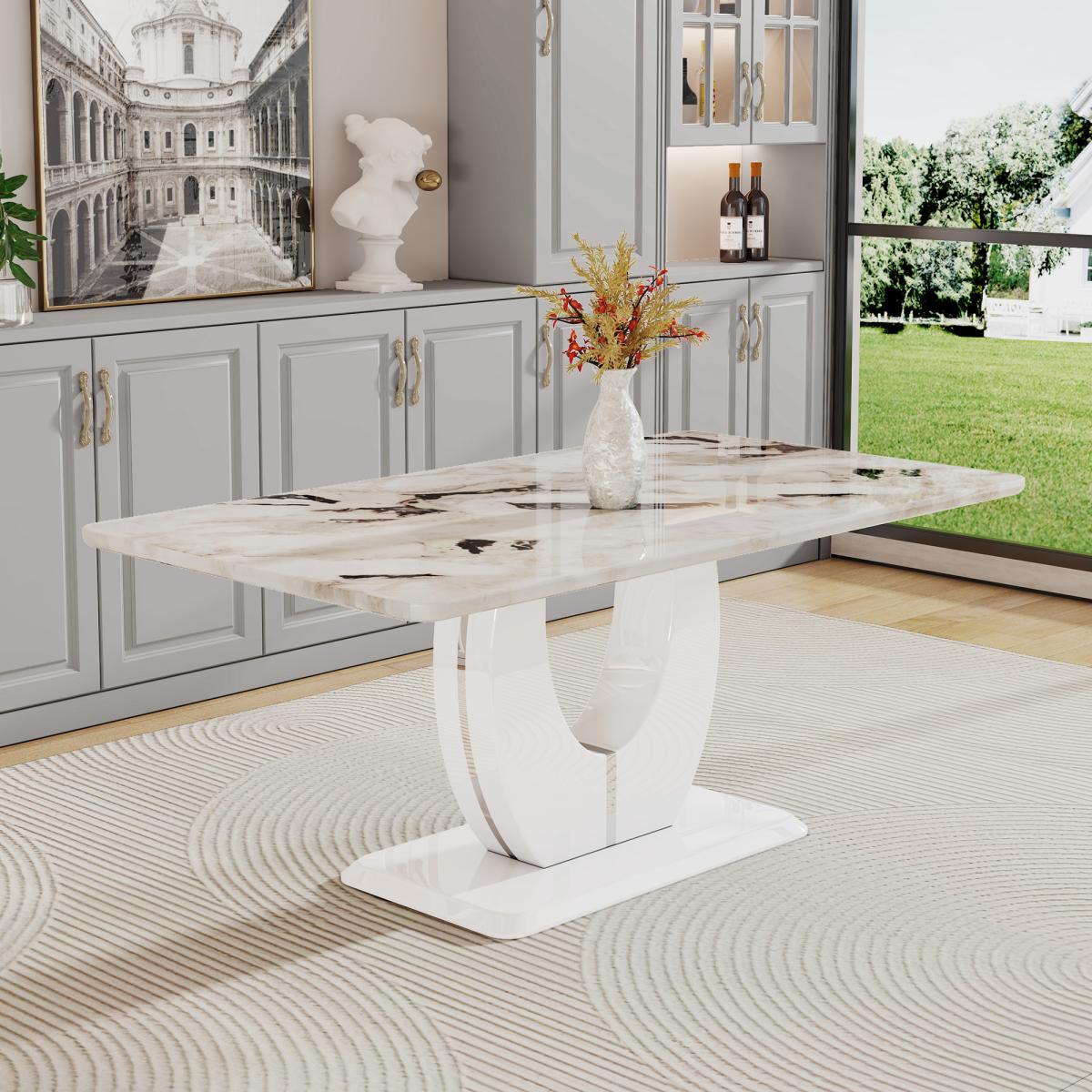 A modern minimalist and luxurious white rectangular office desk with a patterned dining table. Used in restaurants, living rooms, terraces, and kitchens.71'' x 39.3'' X 30'' F-1280