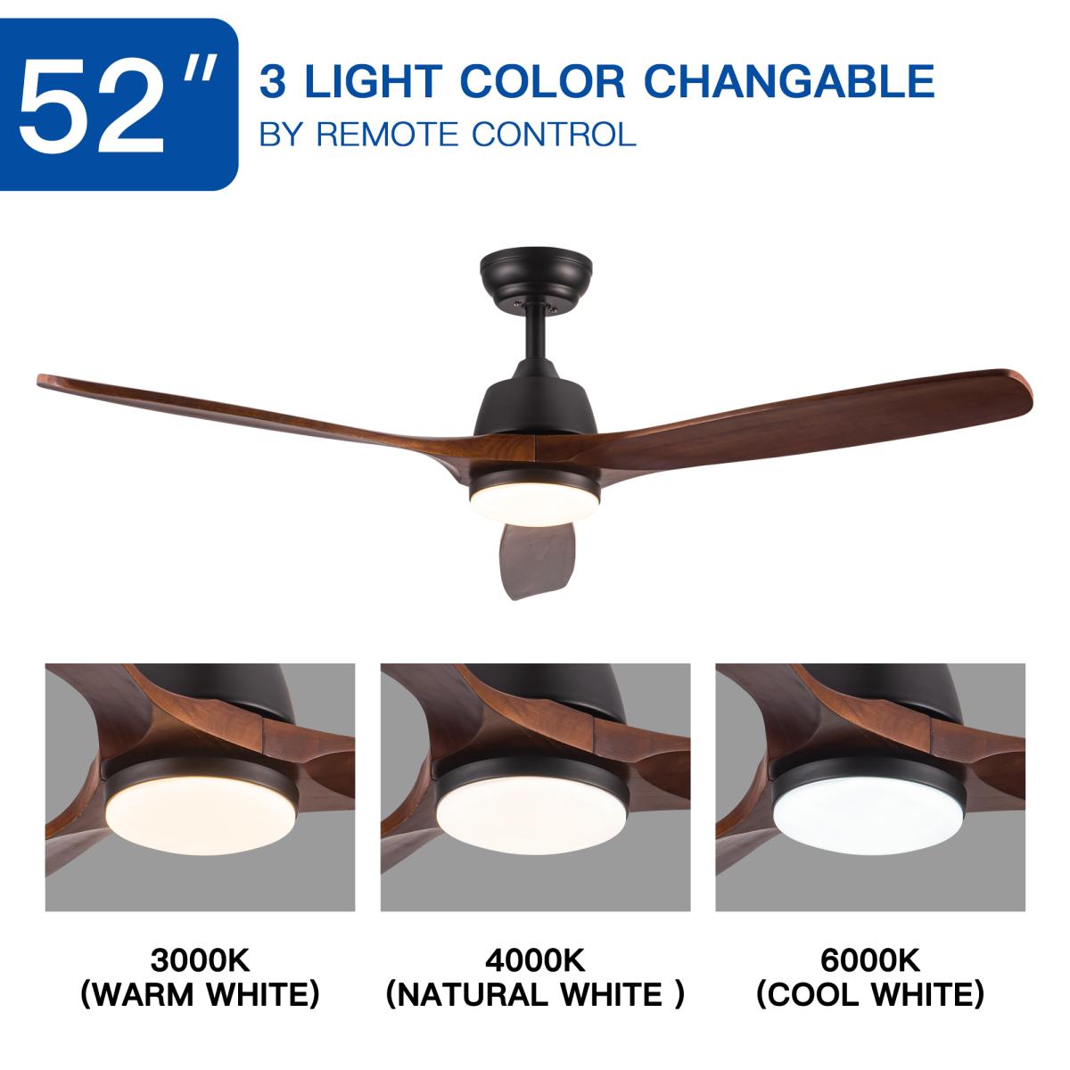52 In.Intergrated Led Ceiling Fan Lighting with Solid Wood Blade