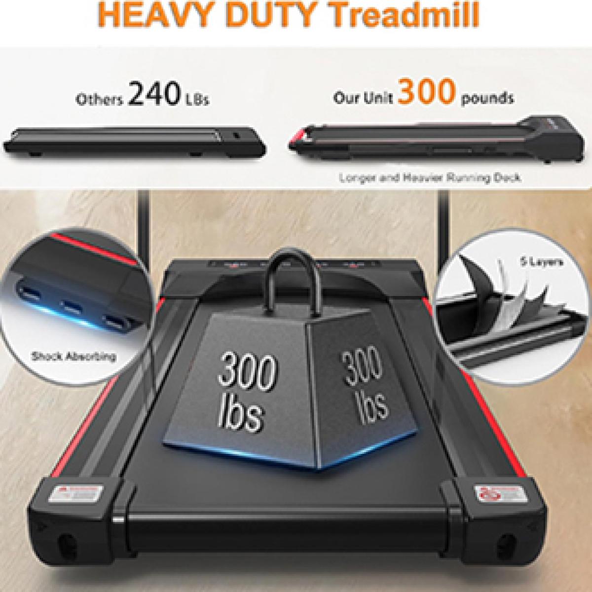 Under Desk Walking Pad Treadmill Foldable with Handlebar Remote Controll, 300 Lb Capacity