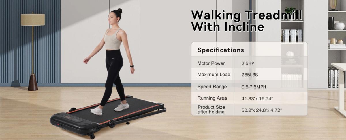 Folding Walking Pad Under Desk Treadmill for Home Office -2.5hp Walking Treadmill With Incline Bluetooth Speaker 0.5-7.5mph 265lbs Capacity Treadmill for Walking Running - Two Ways to Adjust Speed