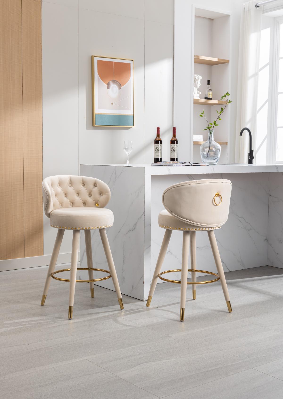 COOLMORE Counter Height Bar Stools Set of 2 for Kitchen Counter Solid Wood Legs with a fixed height of 360 degrees