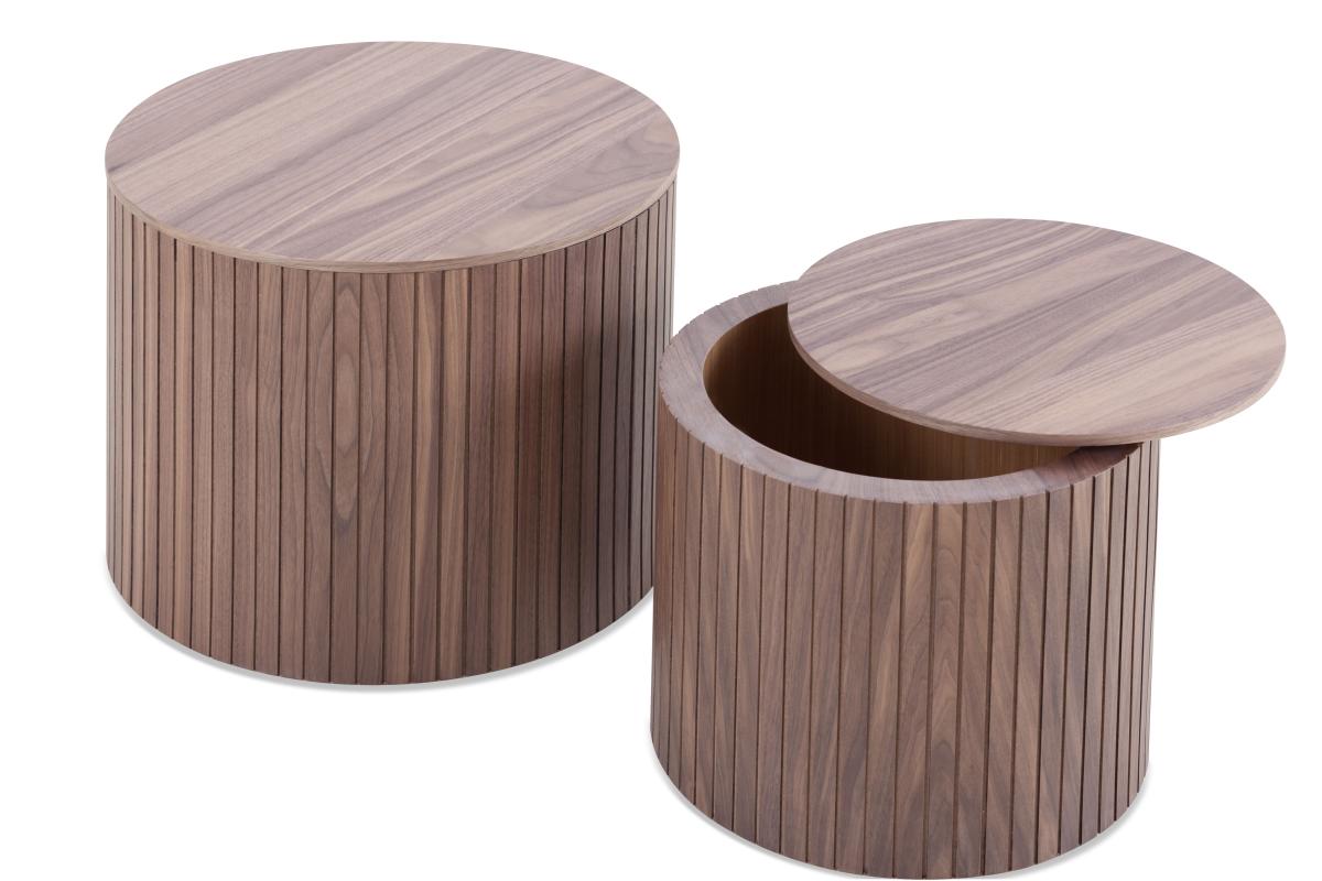 MDF nested table set 2 pieces, handcrafted round coffee table in living/lounge area, walnut color