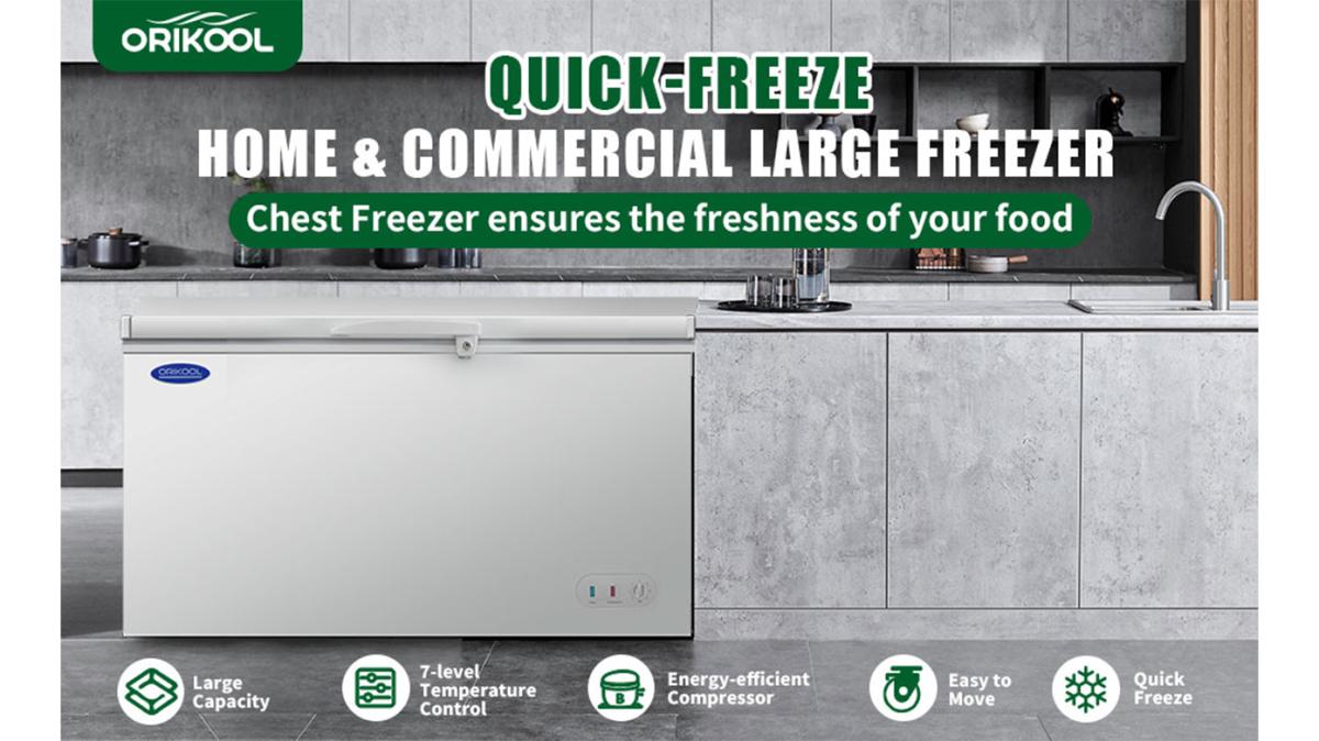 ORIKOOL Chest Freezer 16.4 Cu.ft Solid Top Commercial Deep Chest Freezers with Lockable Stay-Open Lid Painted for Back-of-House Bulk Storage