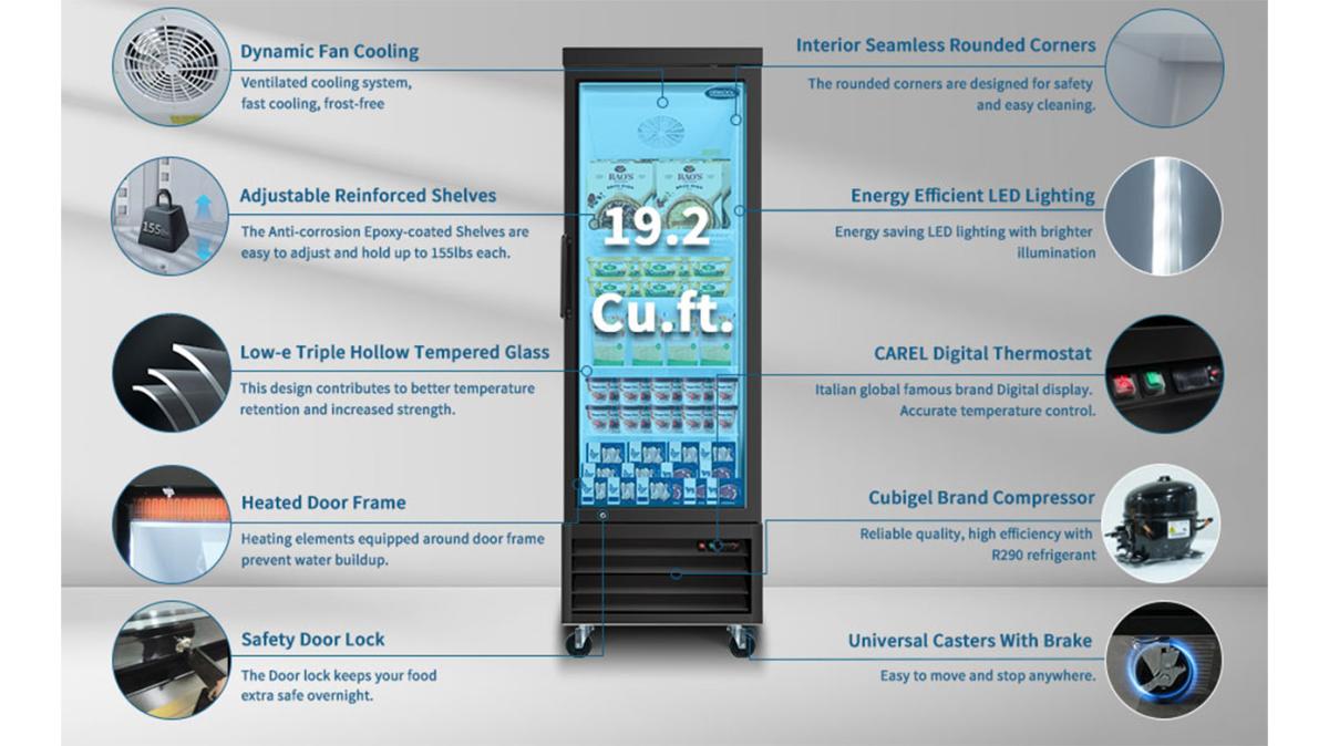 ORIKOOL Glass Door Merchandiser Freezer 19.2 Cu.ft Swing Door Commercial Reach-In Display Freezers Upright Freeze Storage