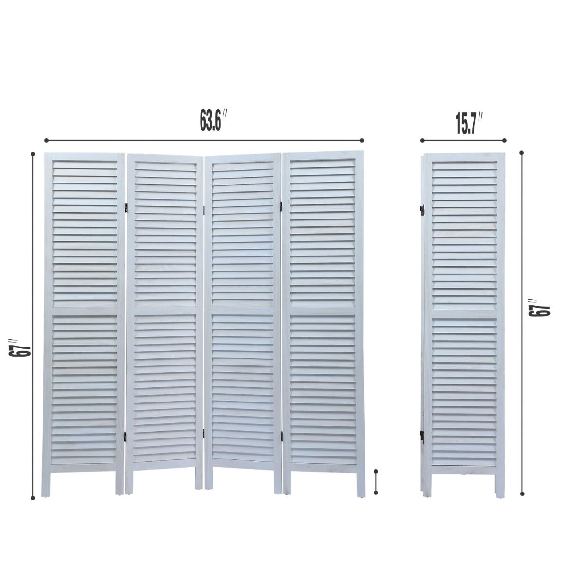 Sycamore wood 4 Panel Screen Folding Louvered Room Divider - Old white