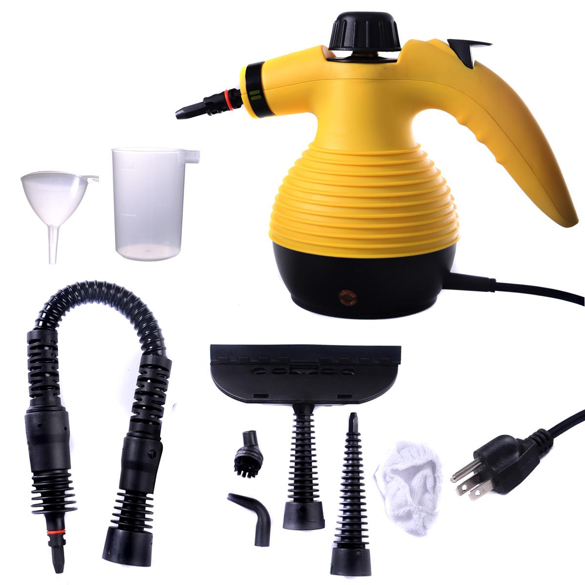 Handheld Pressurized Steam Cleaner with 9-Piece Accessory Set, Multifunctional Steam Cleaning for Car, Home, Bedroom, Chemical-Free, Yellow