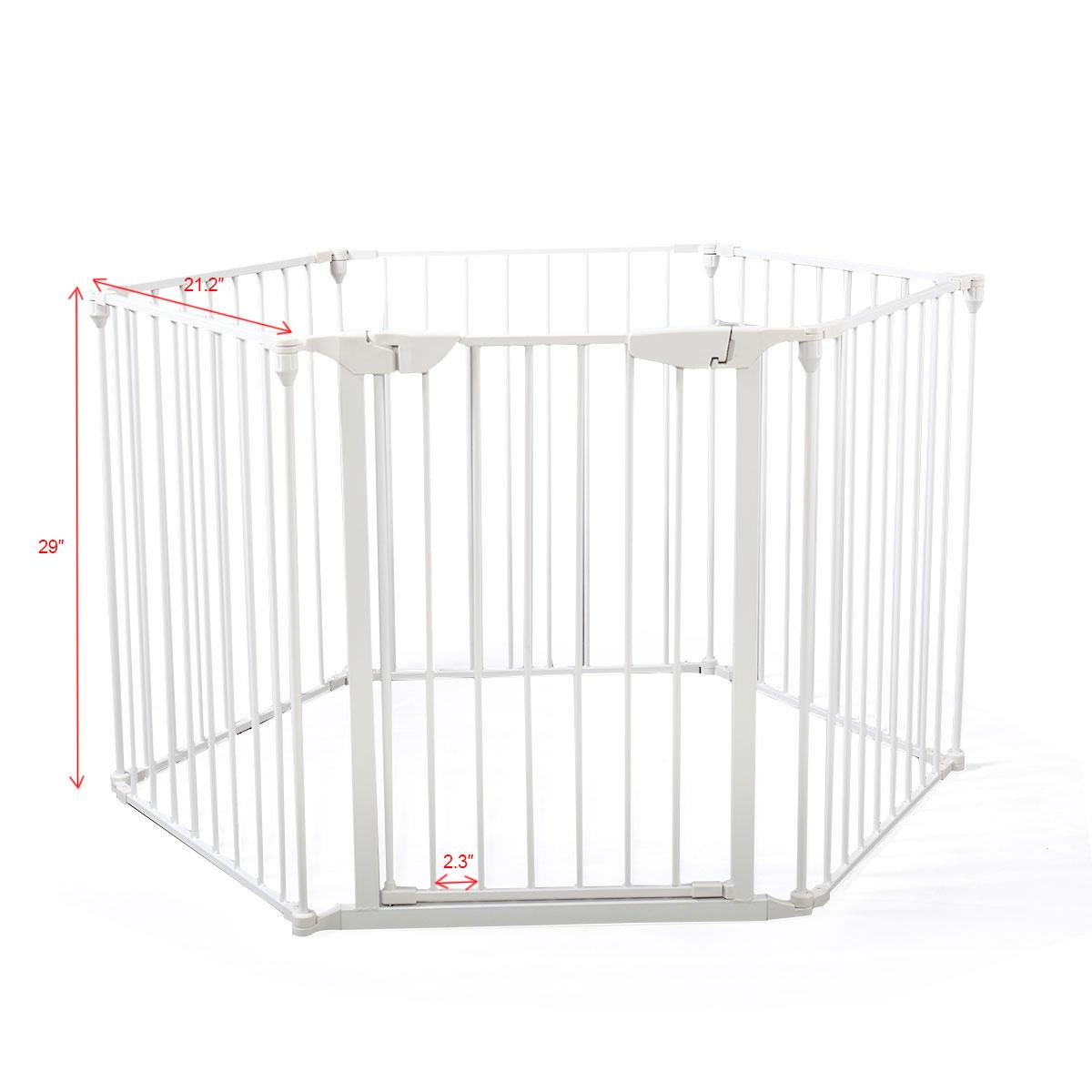 6-Panel Metal Baby Playpen Fireplace Safety Fence w/ Walk-Through Door in 2 Directions, 5-in-1 Extra Wide Barrier Gate for Indoor Baby/ Pet /Christmas Tree, White
