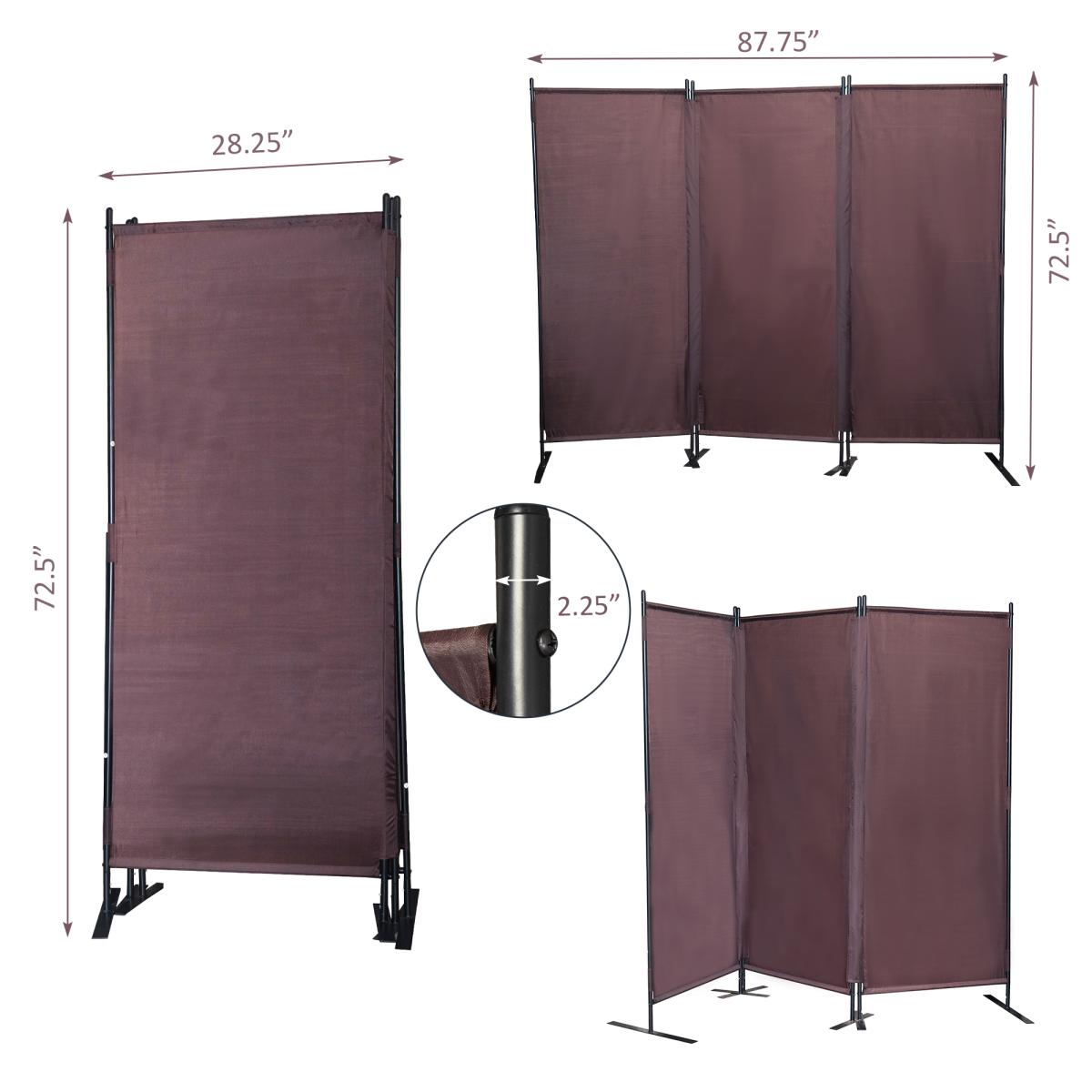 6 Ft Modern Room Divider, 3-Panel Folding Privacy Screen w/ Metal Standing, Portable Wall Partition, Brown