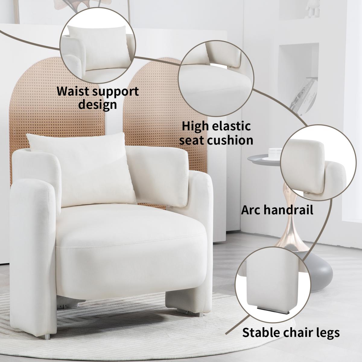 Modern design velvet lounge chair,single sofa with pillows for living room,bedroom(BEIGE)