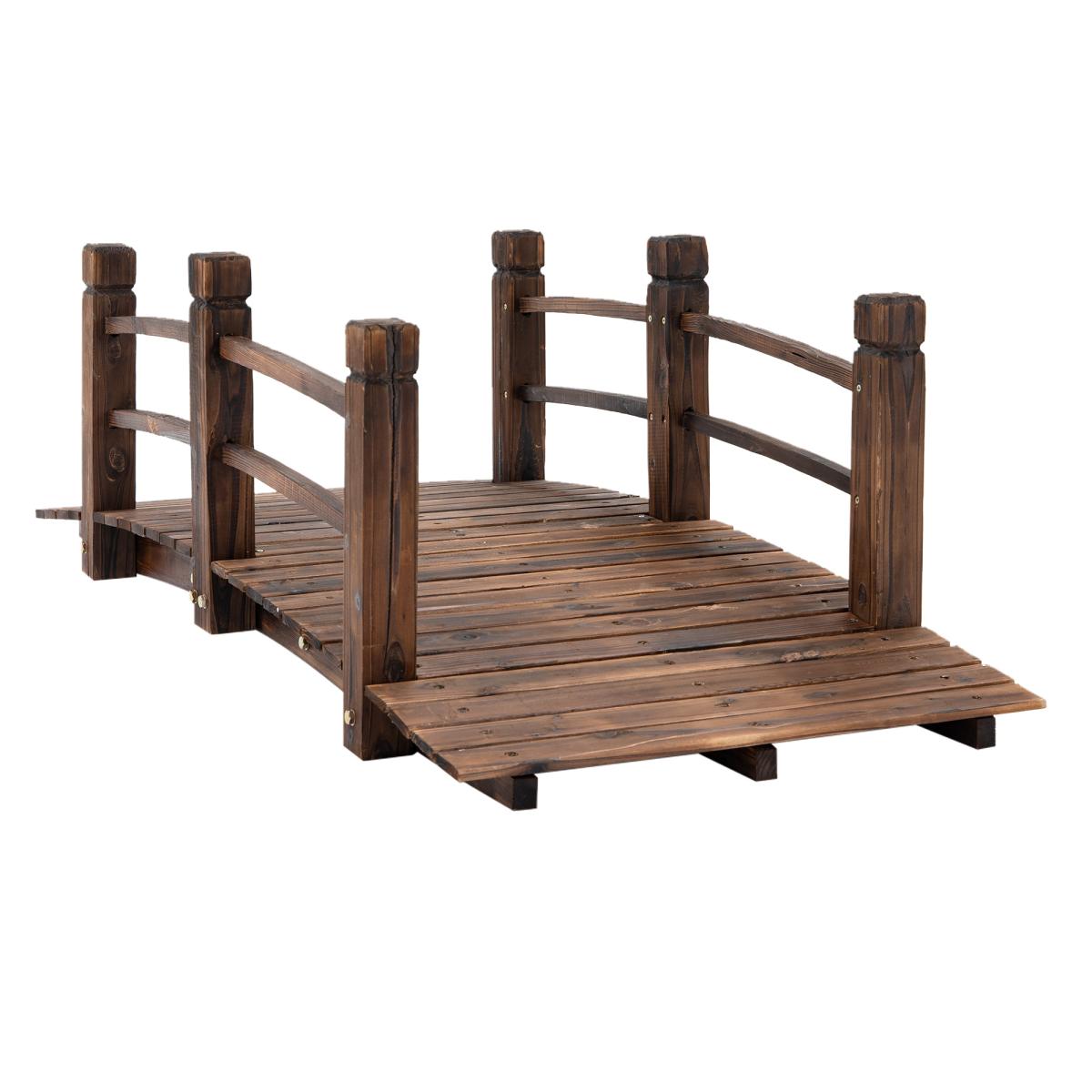 Fir Wood Garden Bridge Arc Walkway with Side Railings for Backyards, Gardens, and Streams, Stained Wood, 60