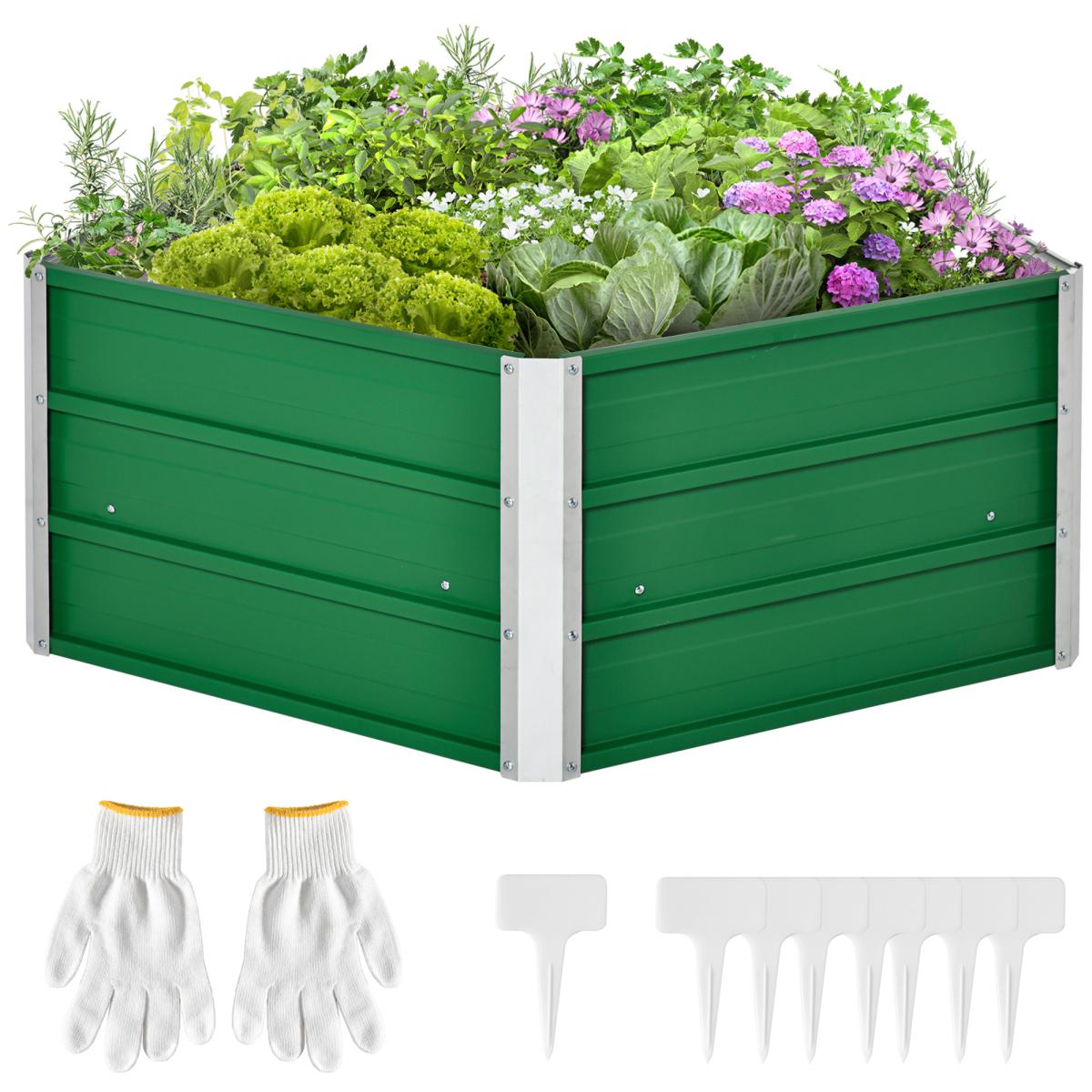 40'' x 16'' Hexagon Metal Raised Garden Bed, Elevated Large Corrugated Galvanized Steel Planter Box w/ Install Gloves for Backyard, Patio to Grow Vegetables, Herbs, and Flowers, Green