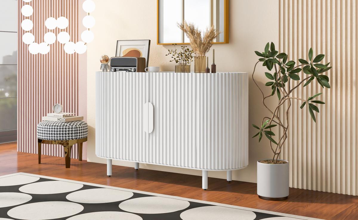 U-Style Curved Design Light Luxury Sideboard with Adjustable Shelves,Suitable for Living Room,Study and Entrance