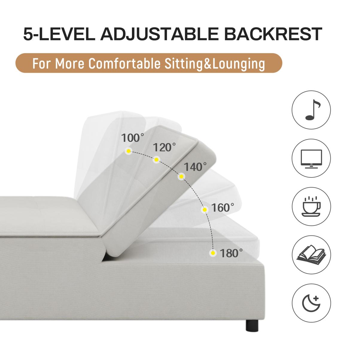 4-in-1 Sofa Bed, Chair Bed, Multi-Function Folding Ottoman Bed with Storage Pocket and Usb Port for Small Room Apartment,Living Room,Bedroom,Hallway,White