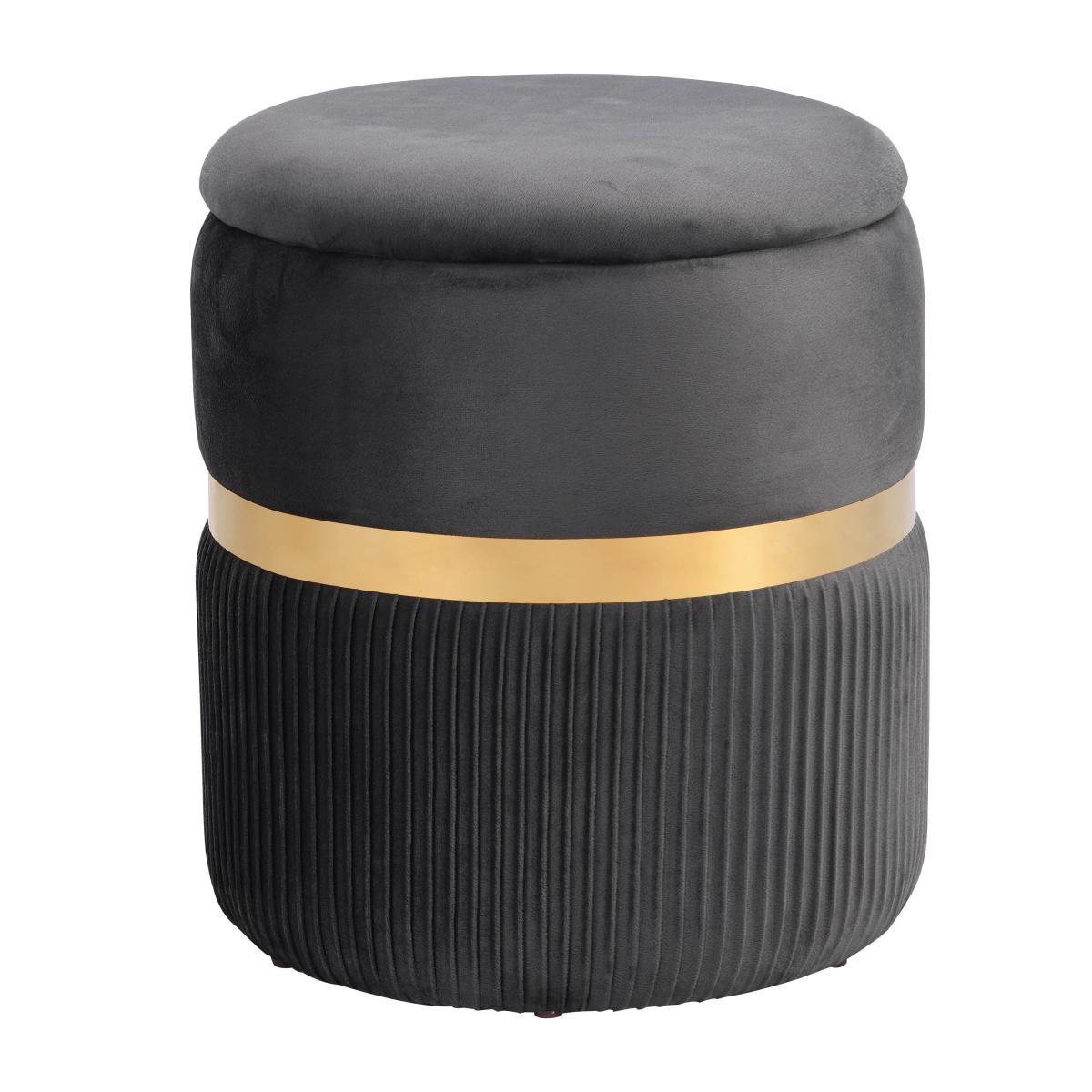 Techni Mobili Modern Velvet Round Ottoman with Storage, Grey