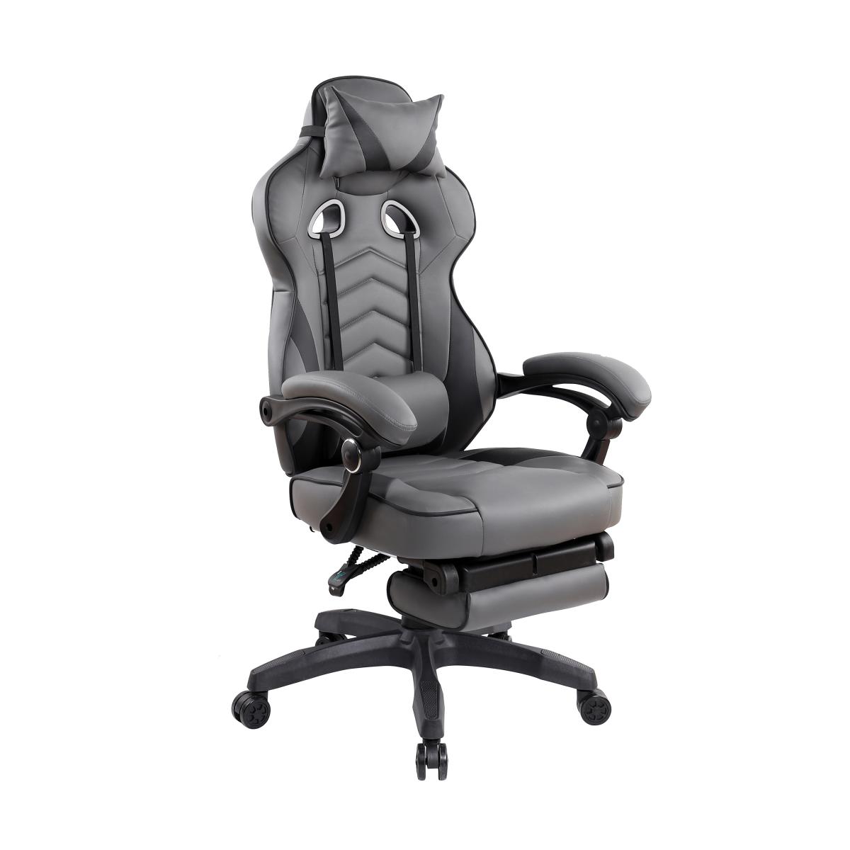 Gaming Racing Style Fully Reclining Executive Office Chair with Footrest, Black & Grey