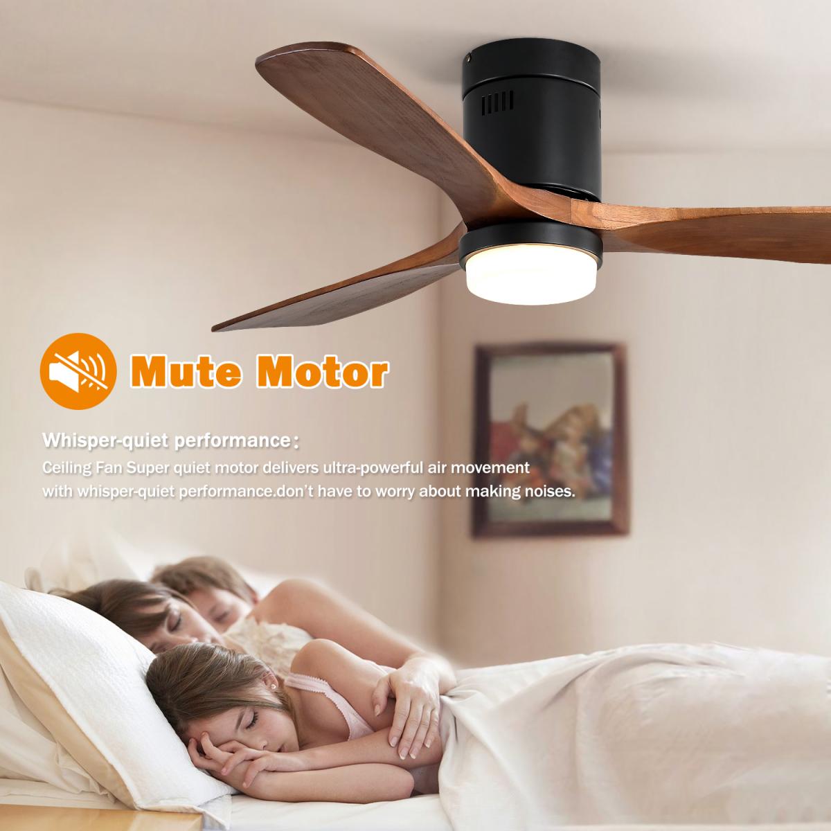 52 Inch Wooden Ceiling Fan, With 18w Led Light 3 Solid Wood Blades, Remote Control Reversible Dc Motor with Etl Ceiling Fan For Home