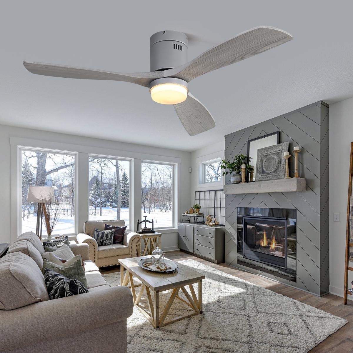 52 Inch Indoor Ceiling Fan With Dimmable 6 Speed Remote Silver 3 Solid Wood Blade Reversible Dc Motor For Living Room