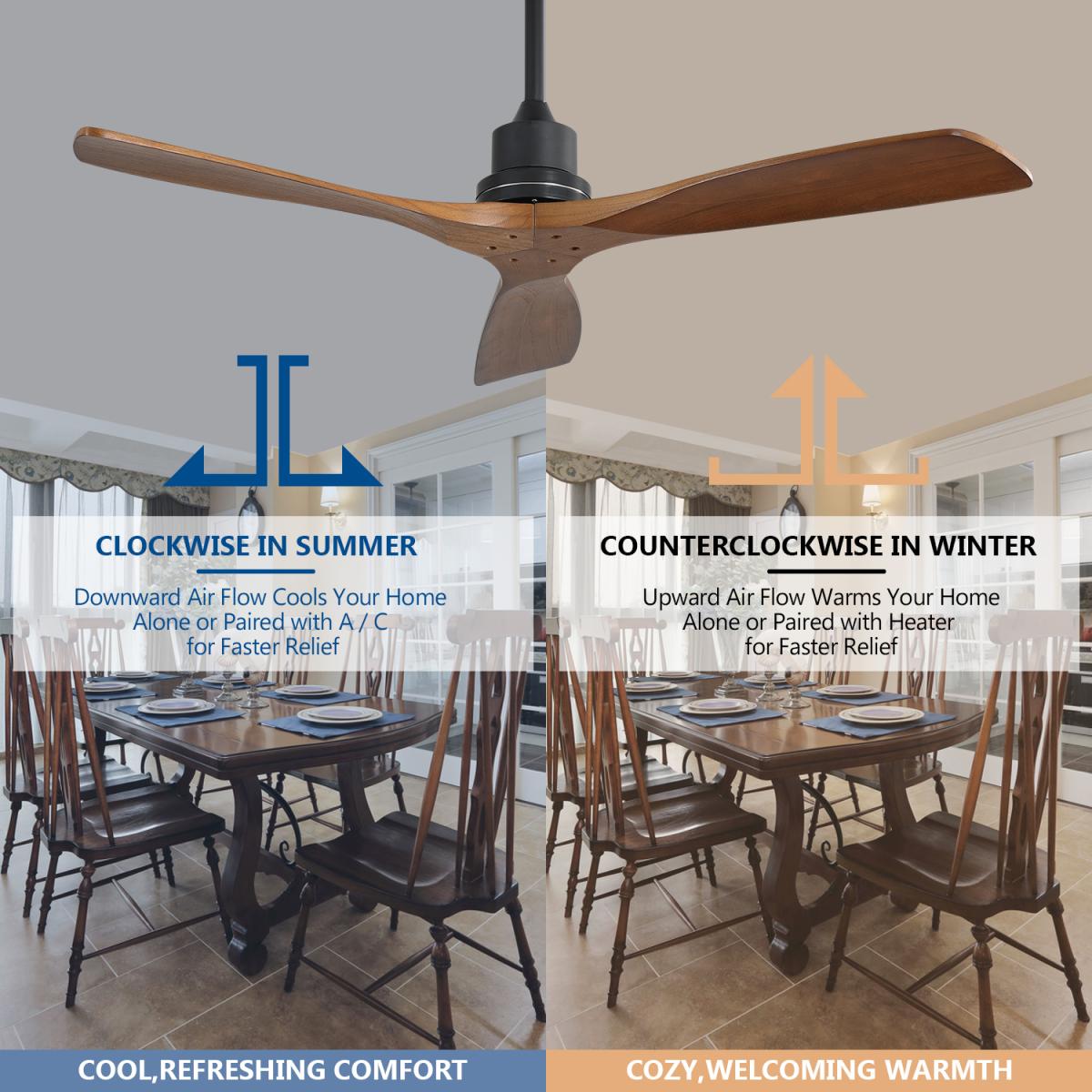 52inch Outdoor Farmhouse Ceiling Fan with Remote Control Solid Wood Fan Blade Reversible Motor