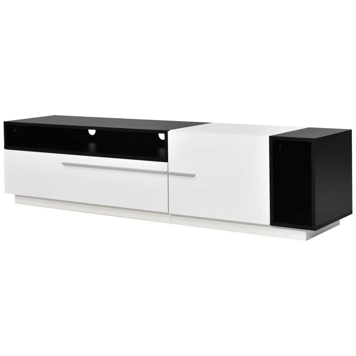 ON-TREND Two-tone Design Tv Stand with Silver Handles, Uv High-Gloss Media Console for TVs Up to 70
