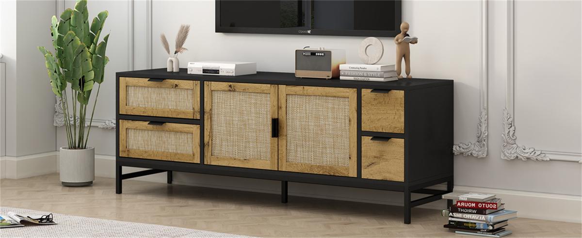 ON-TREND Elegant Rattan Tv Stand for TVs up to 65