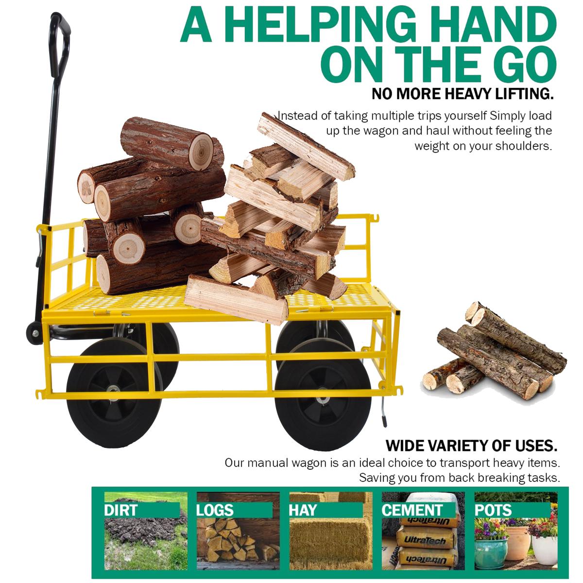 Tools cart Wagon Cart Garden cart trucks make it easier to transport firewood Yellow