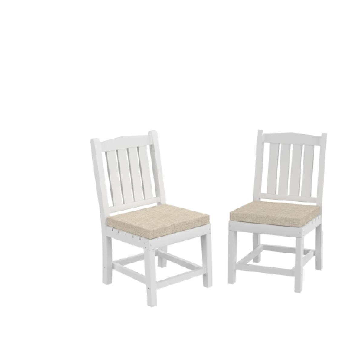 HDPE Dining Chair, White, With Cushion, No Armrest, Set for Playroom, Nursery, Backyard,chair Set of 2