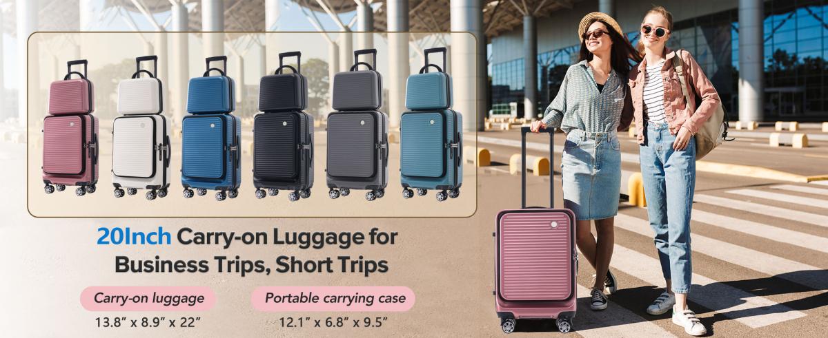 Carry-on Luggage 20 Inch Front Open Luggage Lightweight Suitcase with Front Pocket and Usb Port, 1 Portable Carrying Case