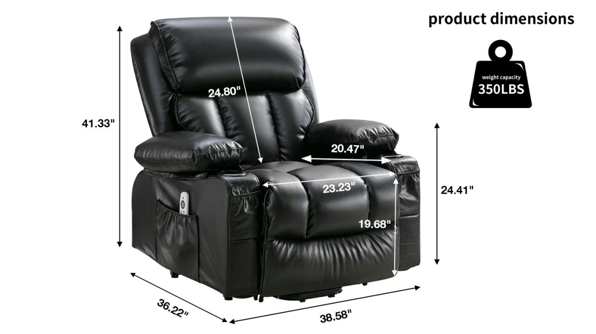 Power Lift Recliner Chair Recliners for Elderly with Heat and Massage Recliner Chair for Living Room with Infinite Position and Side Pocket,USB Charge .black