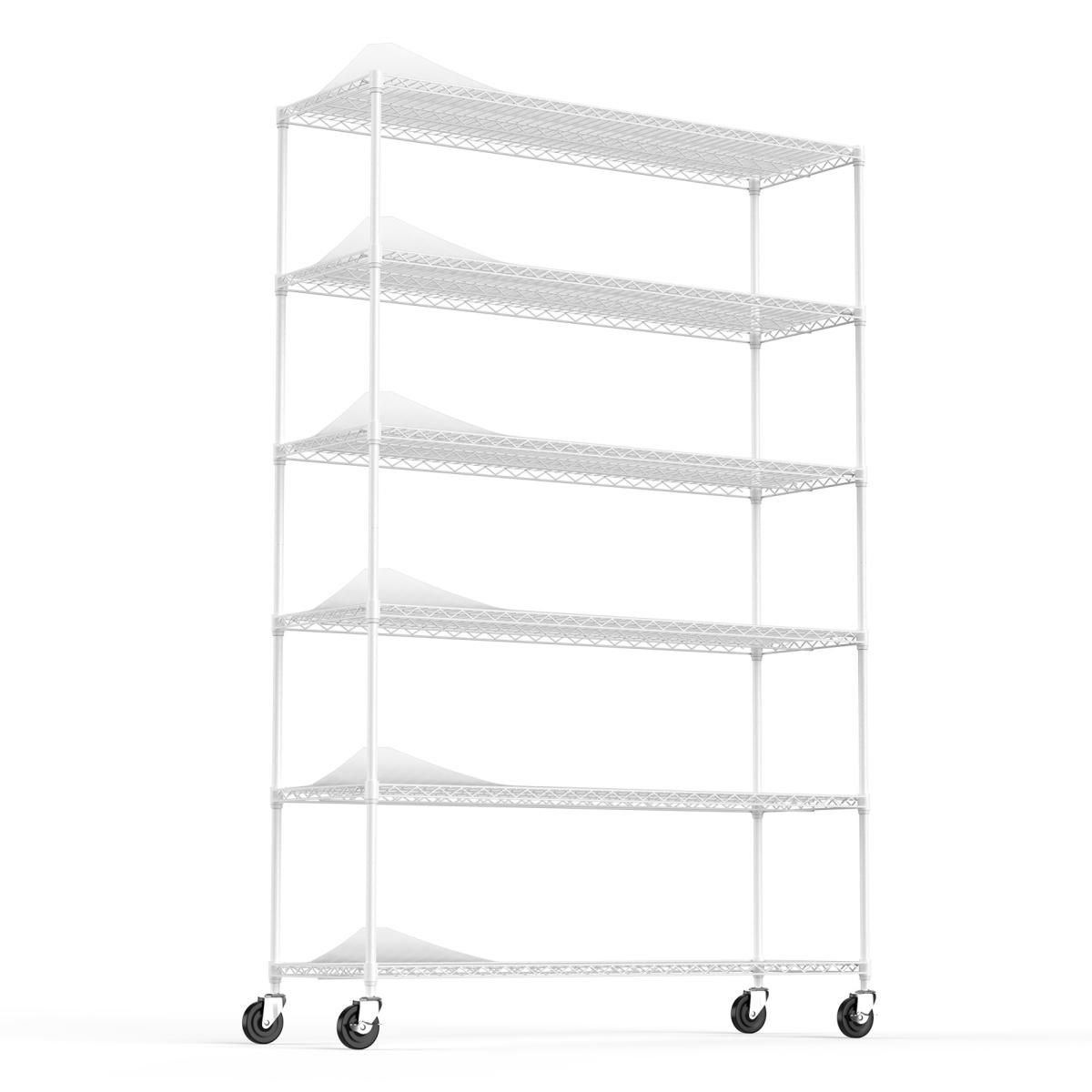 6 Tier Wire Shelving Unit, 6000 Lbs Nsf Height Adjustable Metal Garage Storage Shelves with Wheels, Heavy Duty Storage Wire Rack Metal Shelves - White
