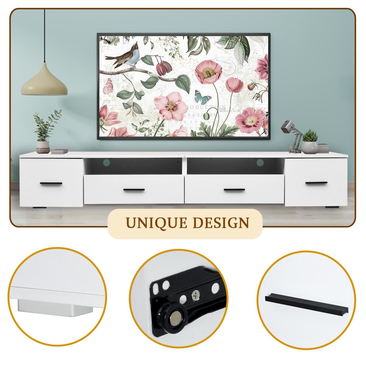 White Tv Stand for Living Room, Modern Entertainment Center Stand for Tv Up to 90 Inch, Large Led Tv Stand with 4 Storage Drawers, High Glossy Waterproof Tv Console, Tv Table Media Furniture
