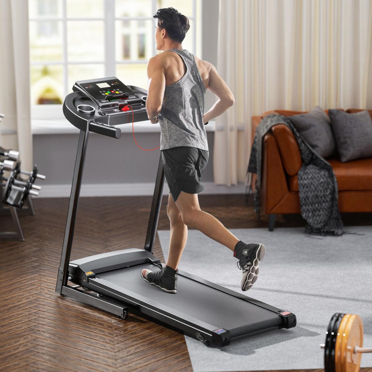 Treadmills - 2.5 Hp hydraulic folding removable treadmill with 3-speed incline adjustment, 12 preset programs, 3 countdown modes, heart rate, bluetooth and more, suitable for home and gym use