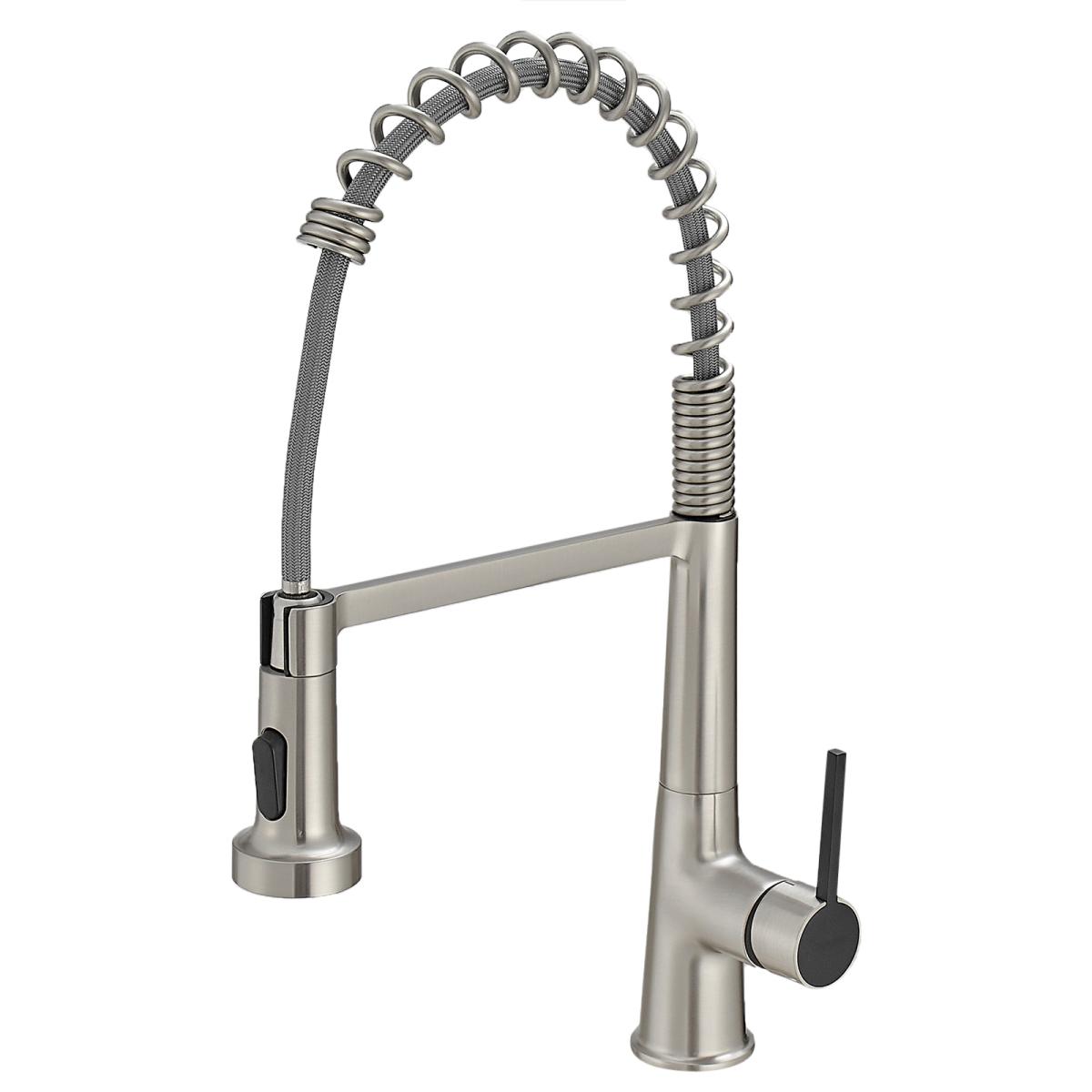 Faucet for Kitchen Sink, Brushed Nickel Kitchen Faucet with Pull Down Sprayer, Modern Commercial Spring Pull-Out Kitchen Sink Faucet