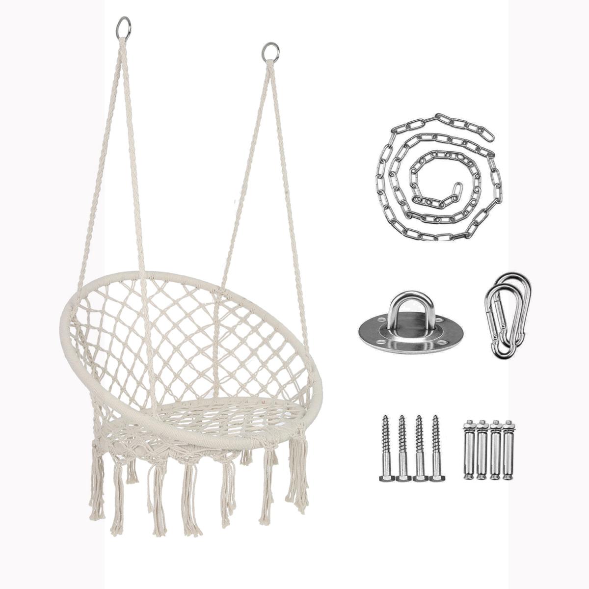 Hammock Chair Macrame Swing Max 330 Lbs Hanging Cotton Rope Hammock Swing Chair for Indoor and Outdoor with Cushion