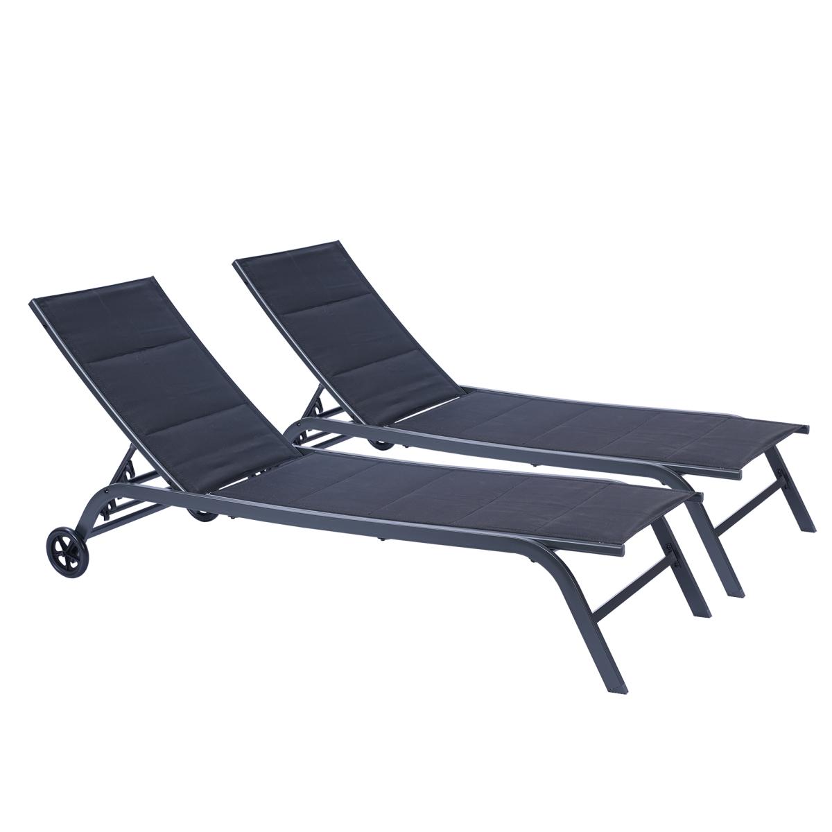 2-Piece Set Outdoor Patio Chaise Lounge Chair, Five-Position Adjustable Metal Recliner, All Weather For Patio,Beach,Yard, Pool