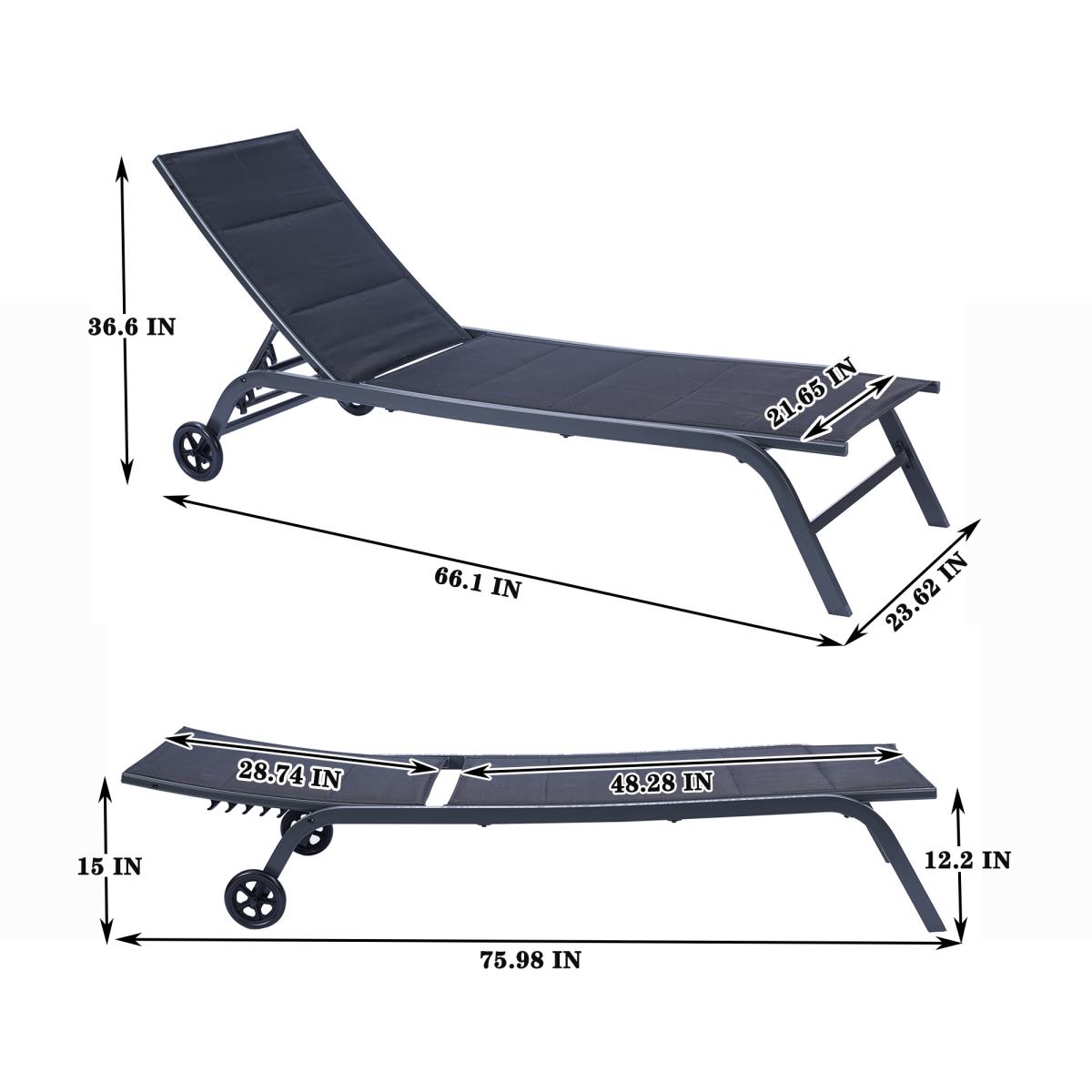 2-Piece Set Outdoor Patio Chaise Lounge Chair, Five-Position Adjustable Metal Recliner, All Weather For Patio,Beach,Yard, Pool