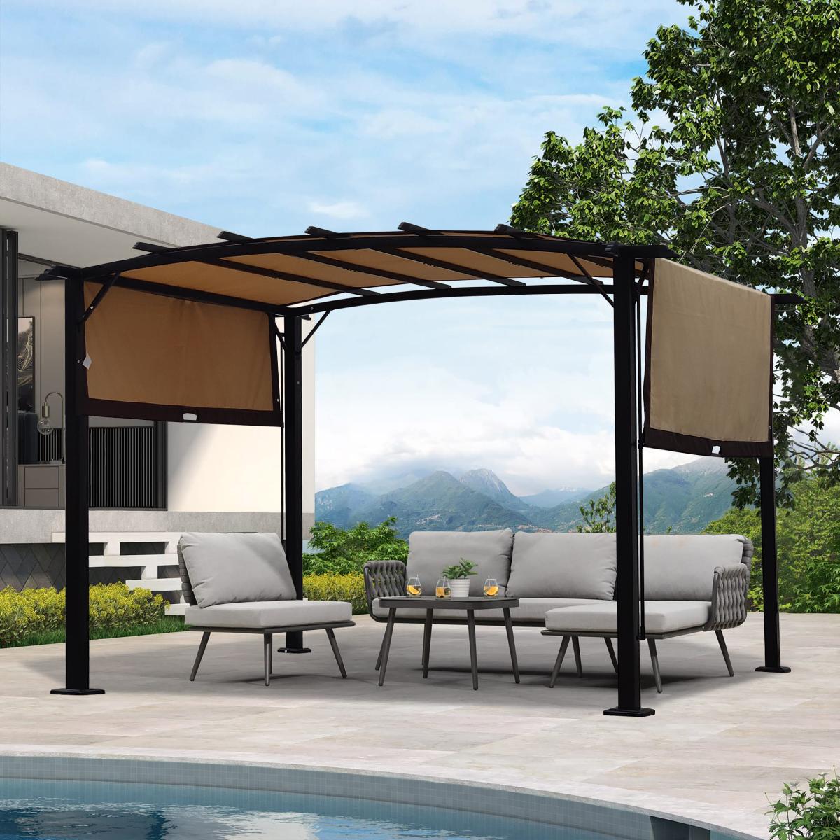 12 x 9 Ft Outdoor Pergola Patio Gazebo,Retractable Shade Canopy,Steel Frame Grape Gazebo,Sunshelter Pergola for Gardens,Terraces,Backyard same as W419s00041