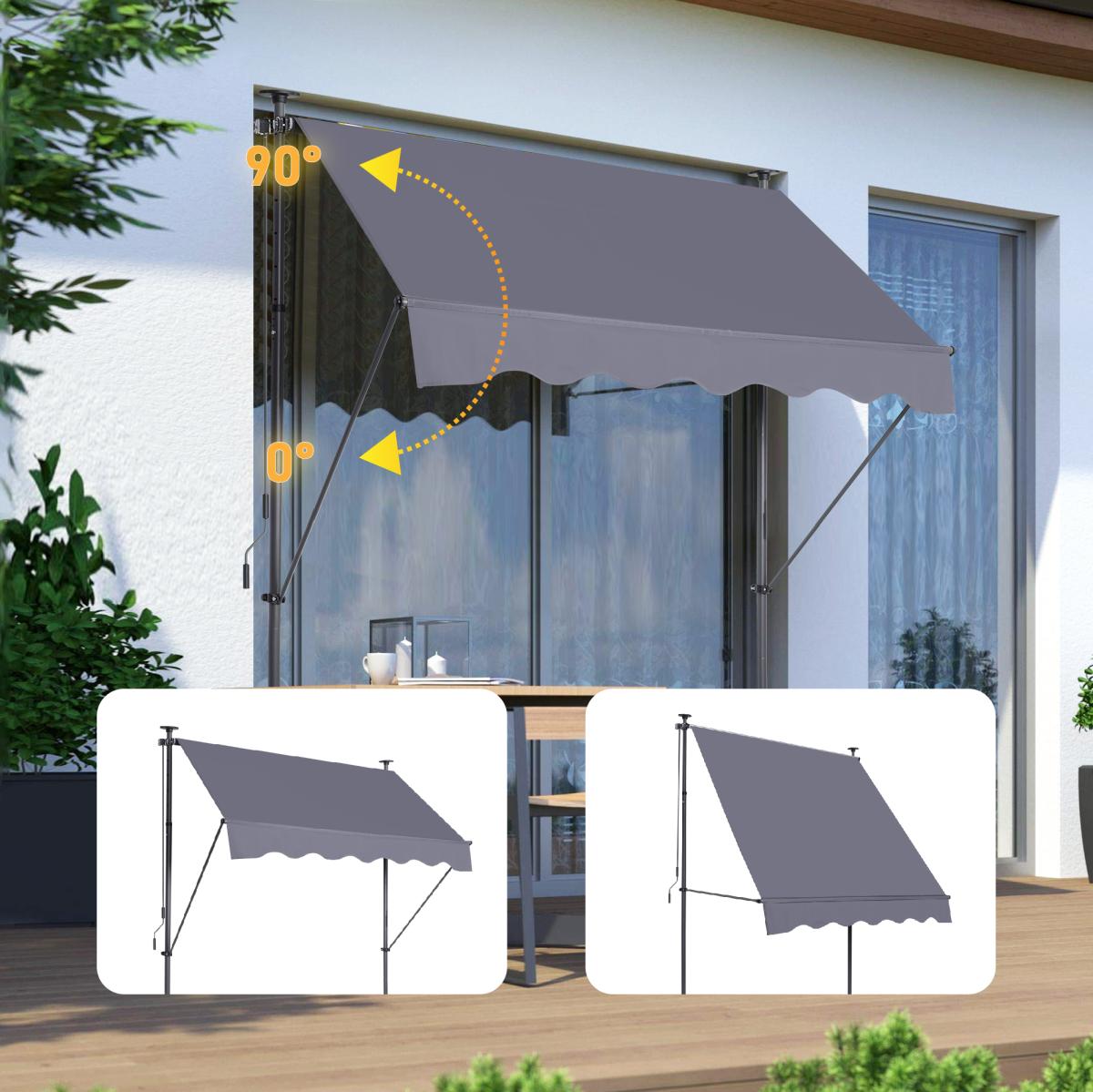 Manual Retractable Awning-78'' Non-Screw Outdoor Sun Shade Cover with Uv Protection – 100% Polyester Made Outdoor Canopy Adjustable Patio Door Window Awning Canopy Sun Shade Curtain for Backyard,Gary