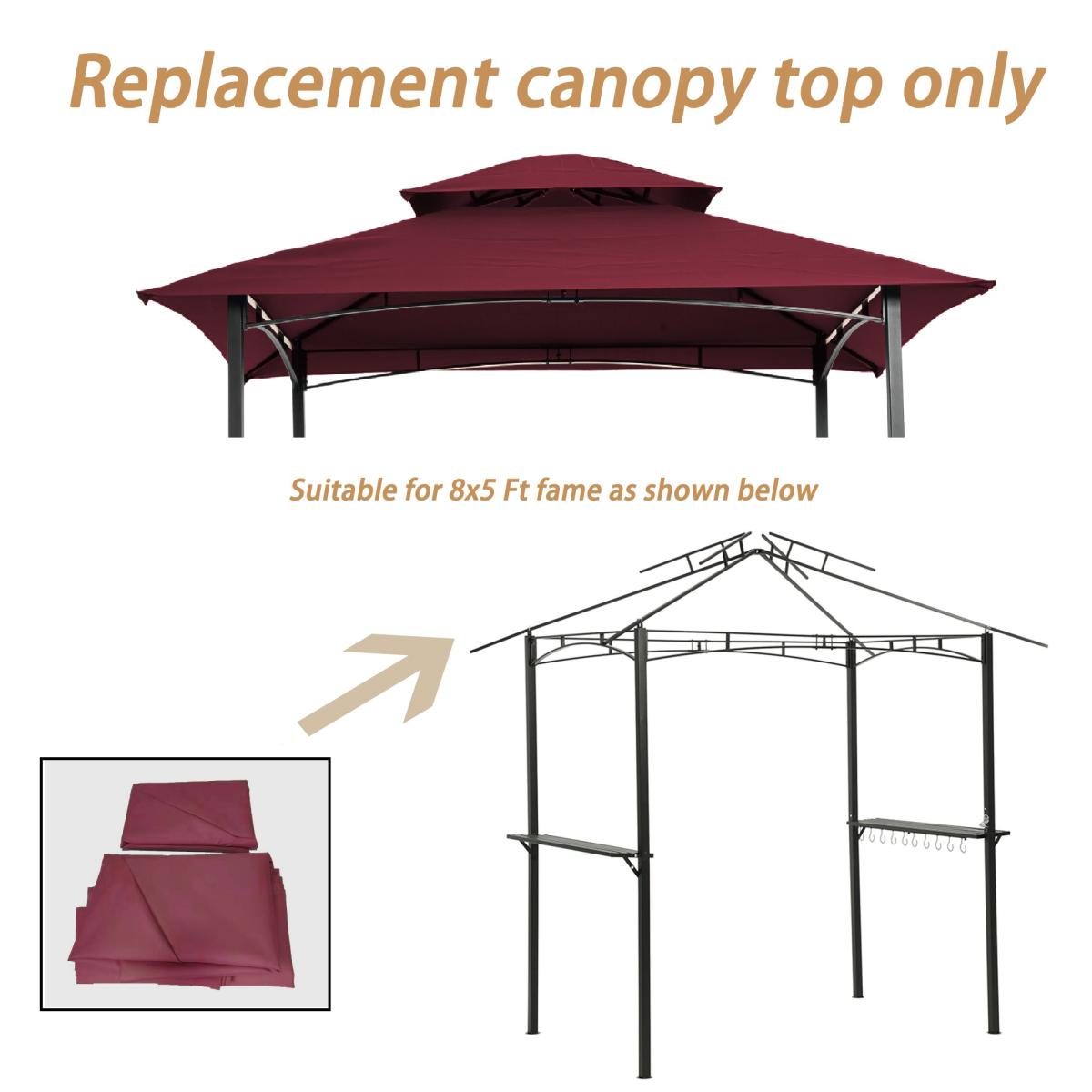 8x5Ft Grill Gazebo Replacement Canopy,Double Tiered Bbq Tent Roof Top Cover,BURGUNDY