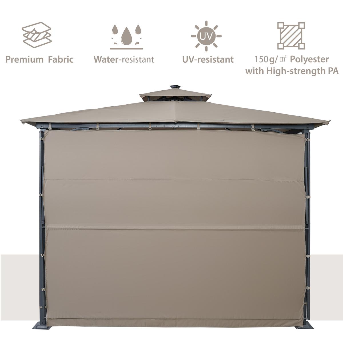 TOPMAX Patio 9.8ft.L x 9.8ft.W Gazebo with Extended Side Shed/Awning and Led Light for Backyard,Poolside, Deck, Brown