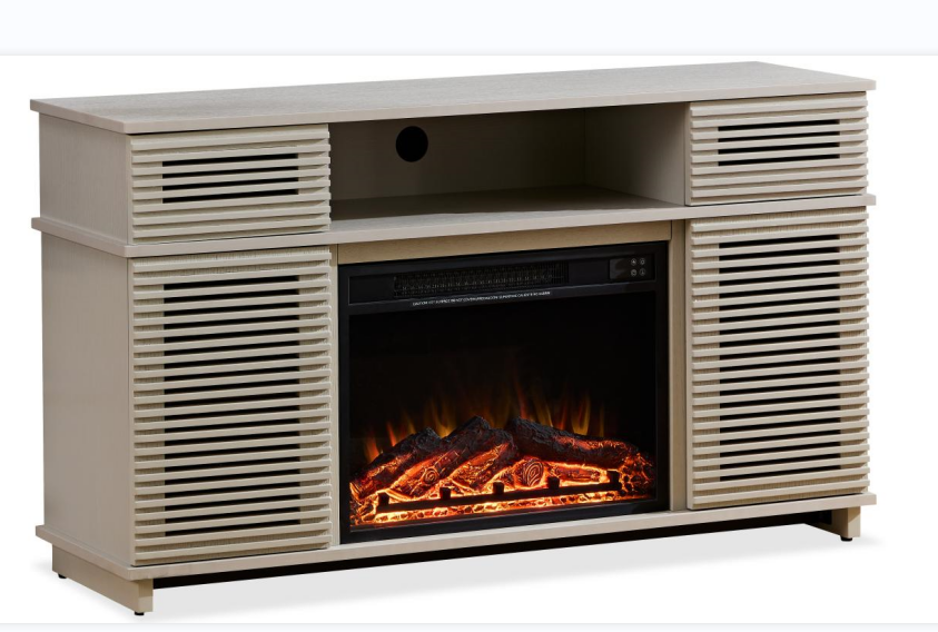 W9990-1 The whole cabinet is made of light gray solid wood, the middle layer of both sides of the cabinet can be adjusted, and the interior furnace is equipped with a remote control