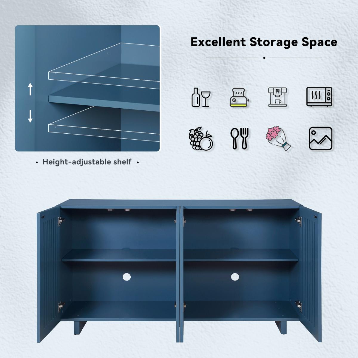 TREXM Modern Style Sideboard with Superior Storage Space, Hollow Door Design and 2 Adjustable Shelves for Living Room and Dining Room (Navy Blue)