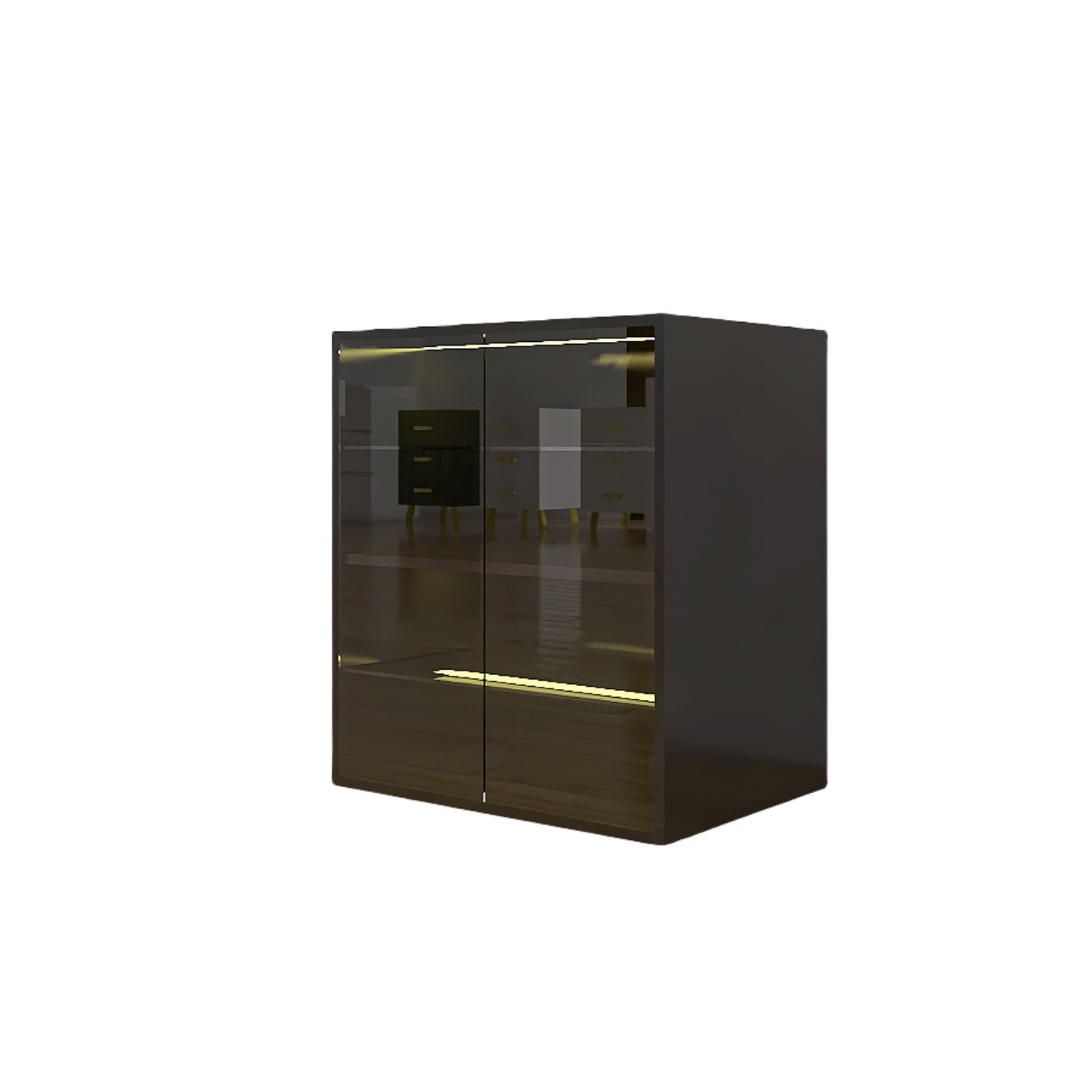 4 Layers Black Shoe Cabinet with Glass Door and Glass Layer Shoes Display Cabinet with Led light Bluetooth Control