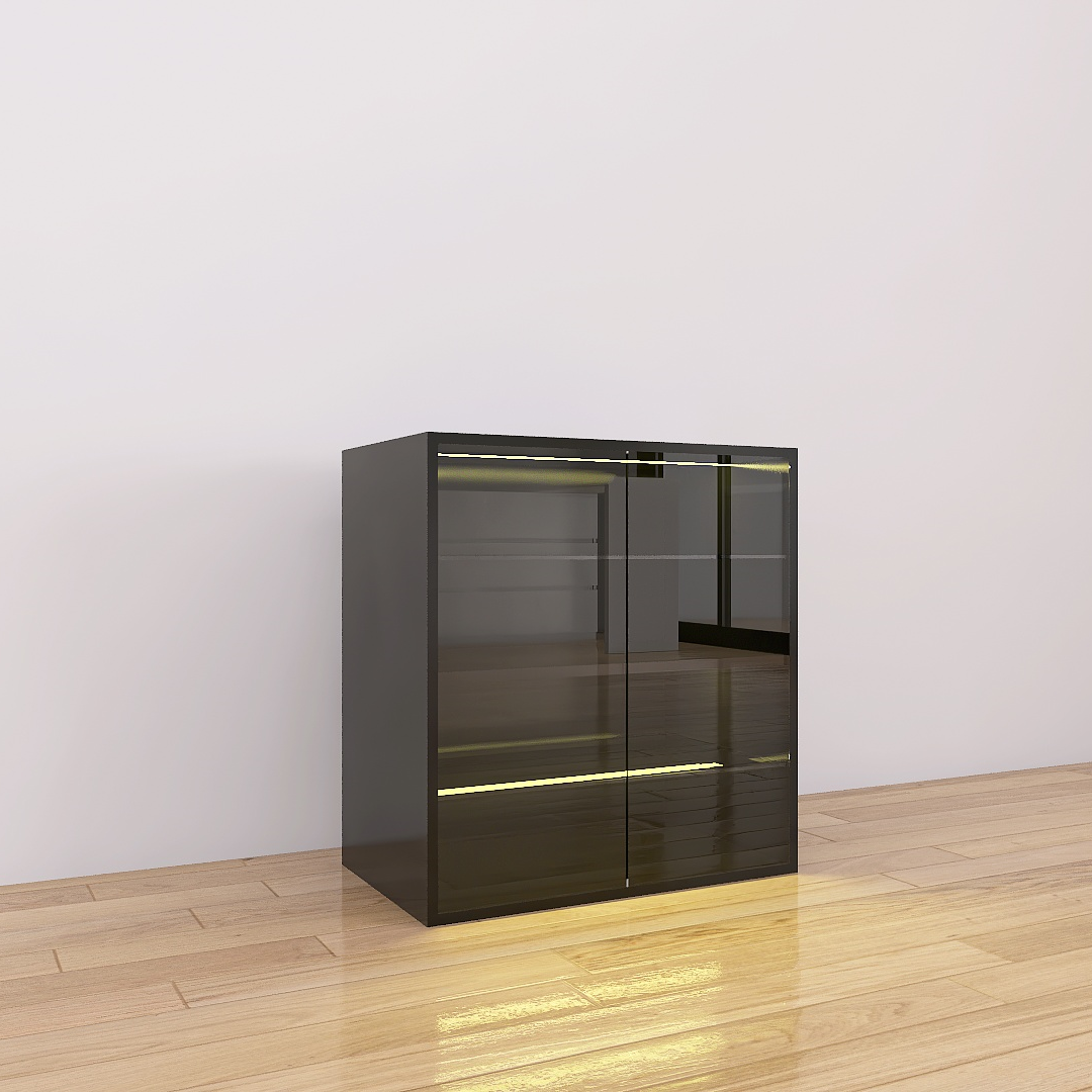 4 Layers Black Shoe Cabinet with Glass Door and Glass Layer Shoes Display Cabinet with Led light Bluetooth Control