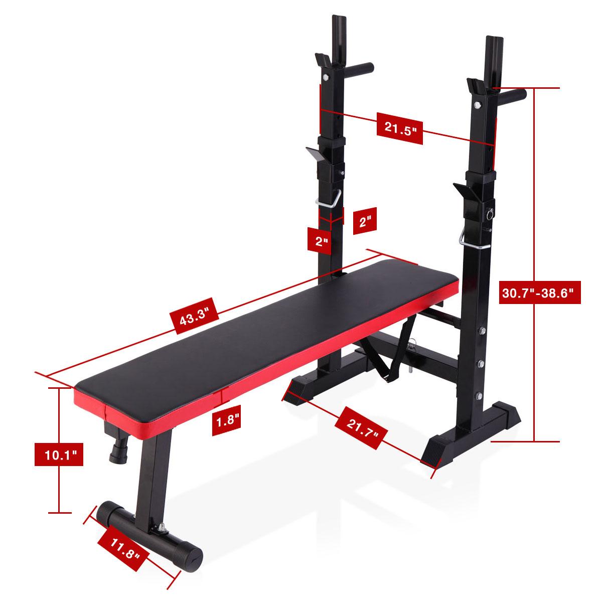 Adjustable Folding Multifunctional Workout Station Adjustable Workout Bench with Squat Rack - balck red