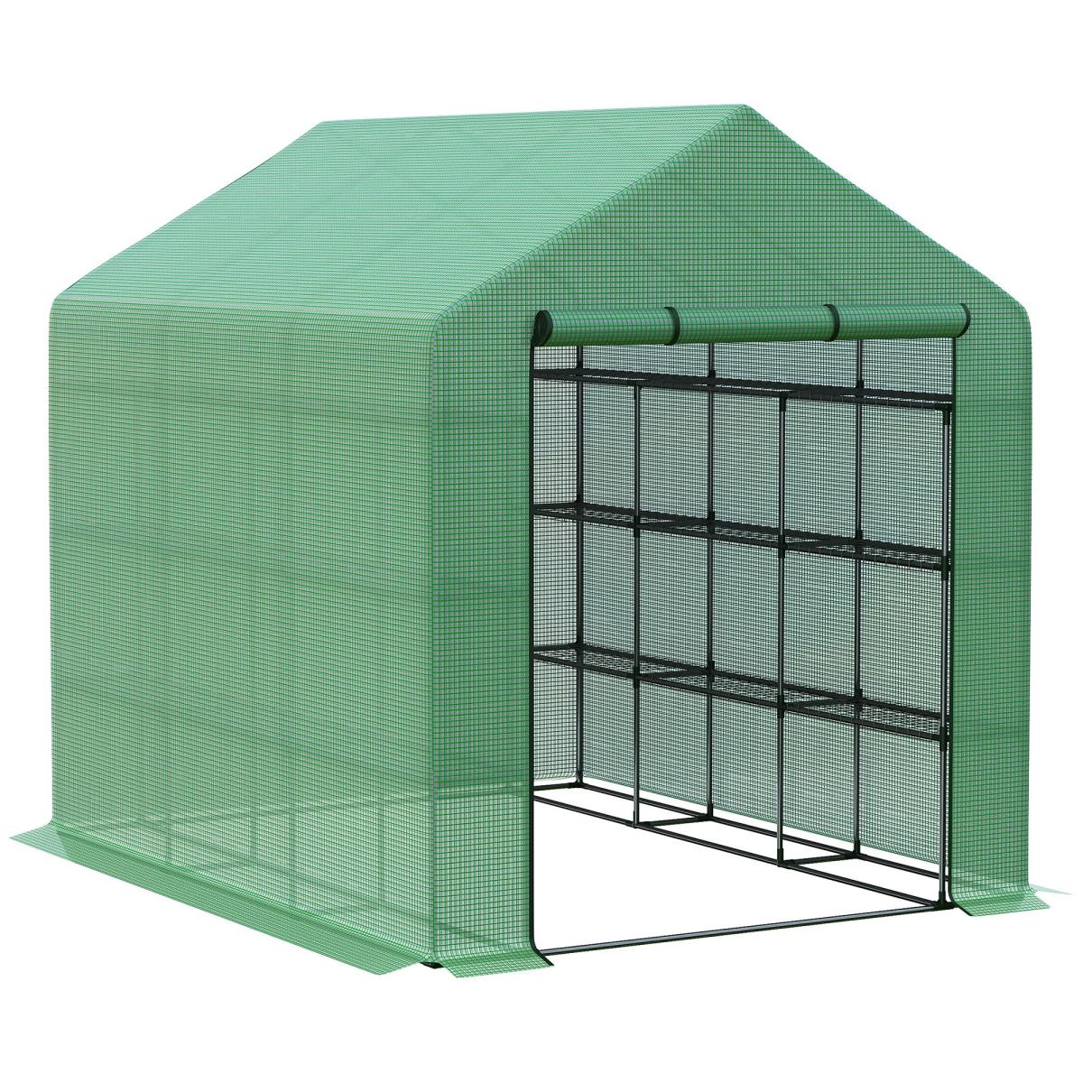 Walk-in Greenhouse for Outdoors with Roll-up Zipper Door, 18 Shelves, Pe Cover, Small & Portable Build, Heavy Duty Humidity Seal, 95.25