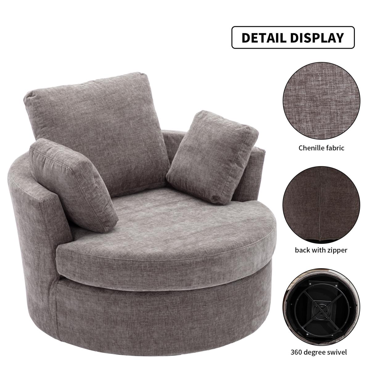 Oversize Round Swivel Chair Cozy Club 360 degrees Swivel Sofa with 3 Pillows Chenille Fabric for Living Room Lounge Hotel 40.2d X 42.1w X 34.3h Inch