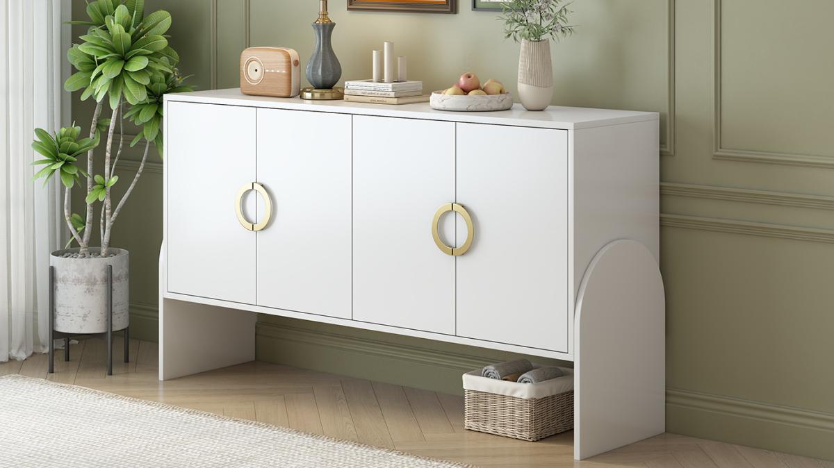 U_Style Four-Door Metal Handle Storage Cabinet, Suitable for Study, Living room, Adjustable Shelf