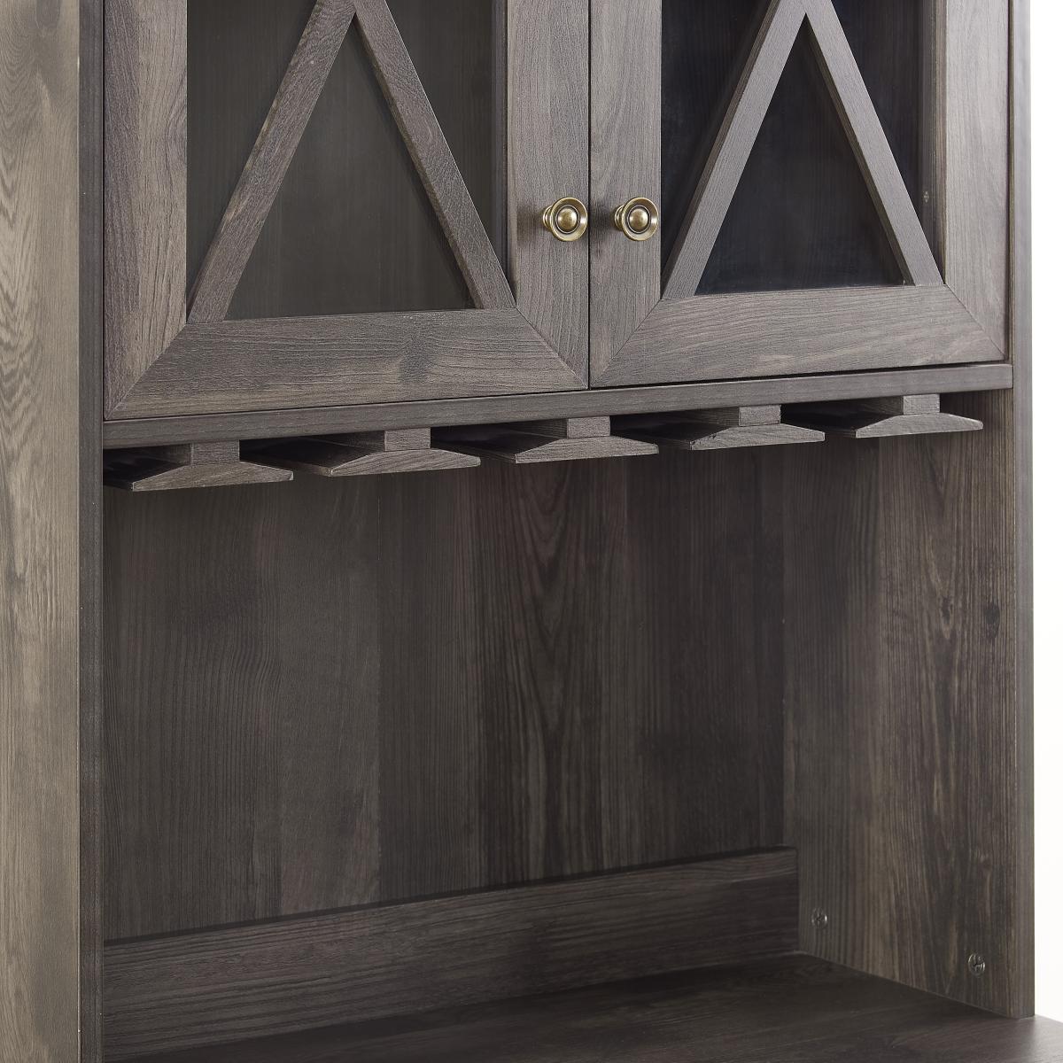 Farmhouse Bar Cabinet for Liquor and Glasses, Dining Room Kitchen Cabinet with Wine Rack, Sideboards Buffets Bar Cabinet L26.89''*w15.87''*h67.3'' Charcoal Grey