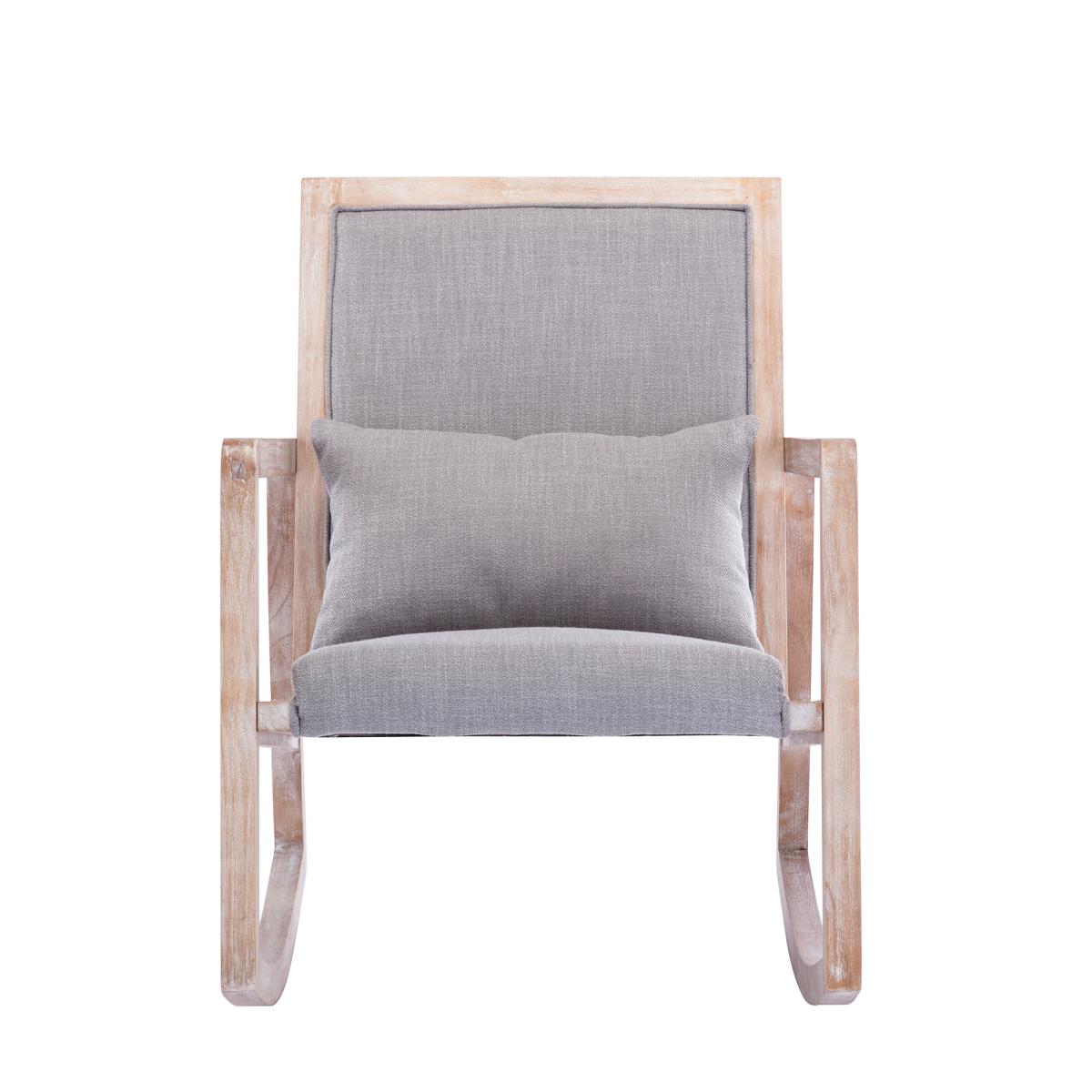 Solid wood linen fabric antique white wash painting rocking chair with removable lumbar pillow